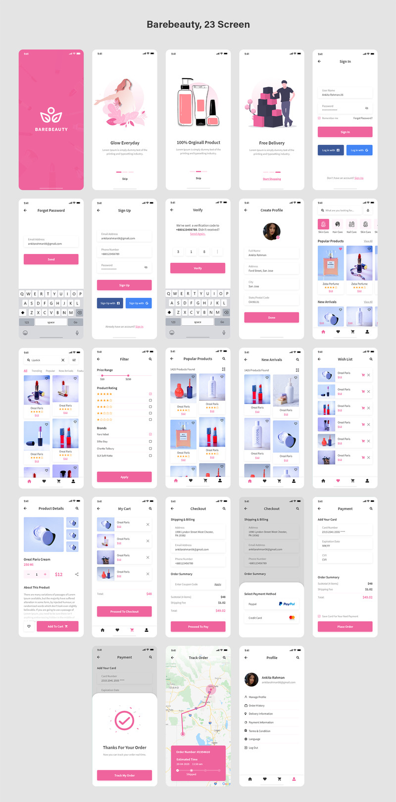 BAREBEAUTYBeauty & Cosmetics Mobile App UI Elements